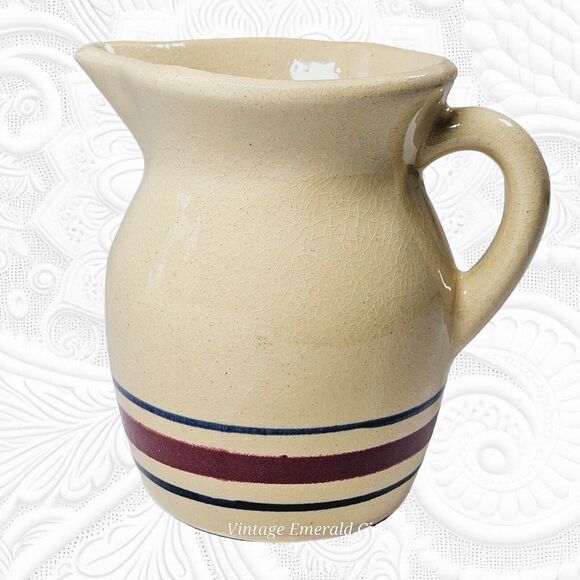 Vintage Robinson Ransbottom Pottery Roseville Ohio #850 1 Qt Pitcher Blue & Red - Picture 3 of 15